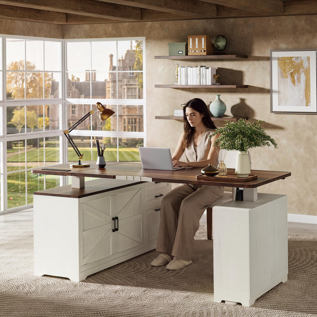 55'' L Shaped Standing Desk with Outlets and Drawers F135955