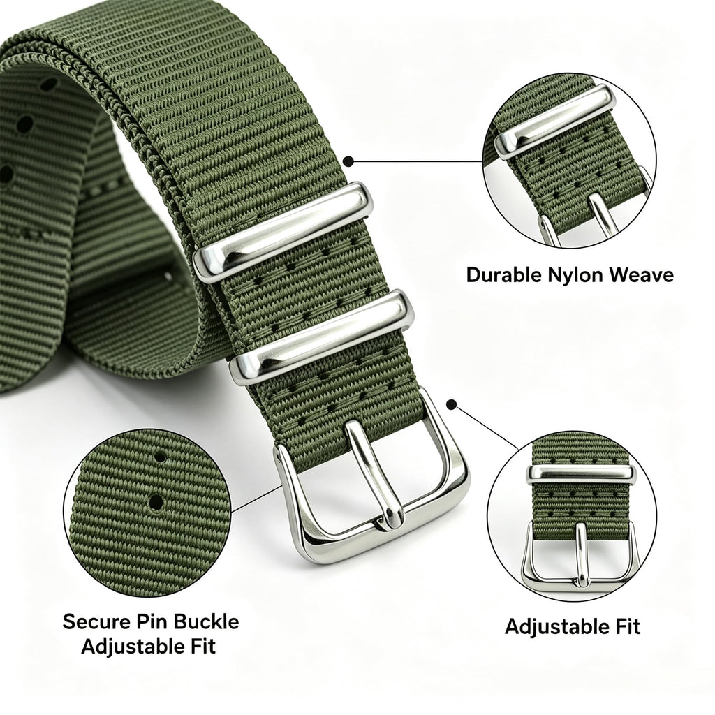 Nylon Watch Band with Stainless Steel Silver Buckle K254