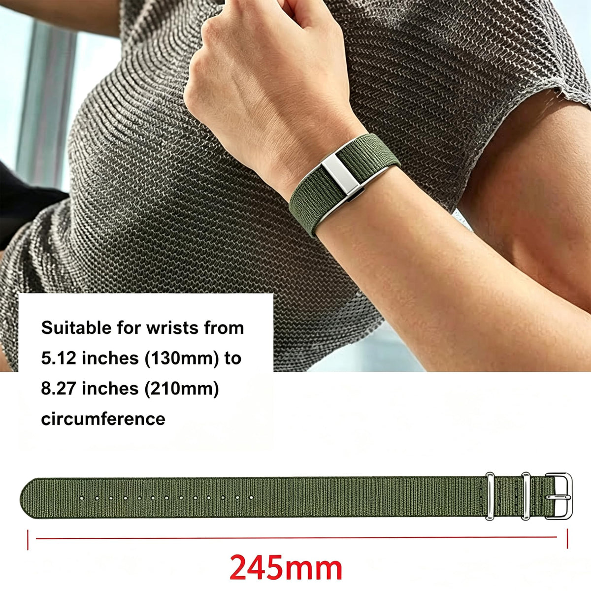 Nylon Watch Band with Stainless Steel Silver Buckle K254