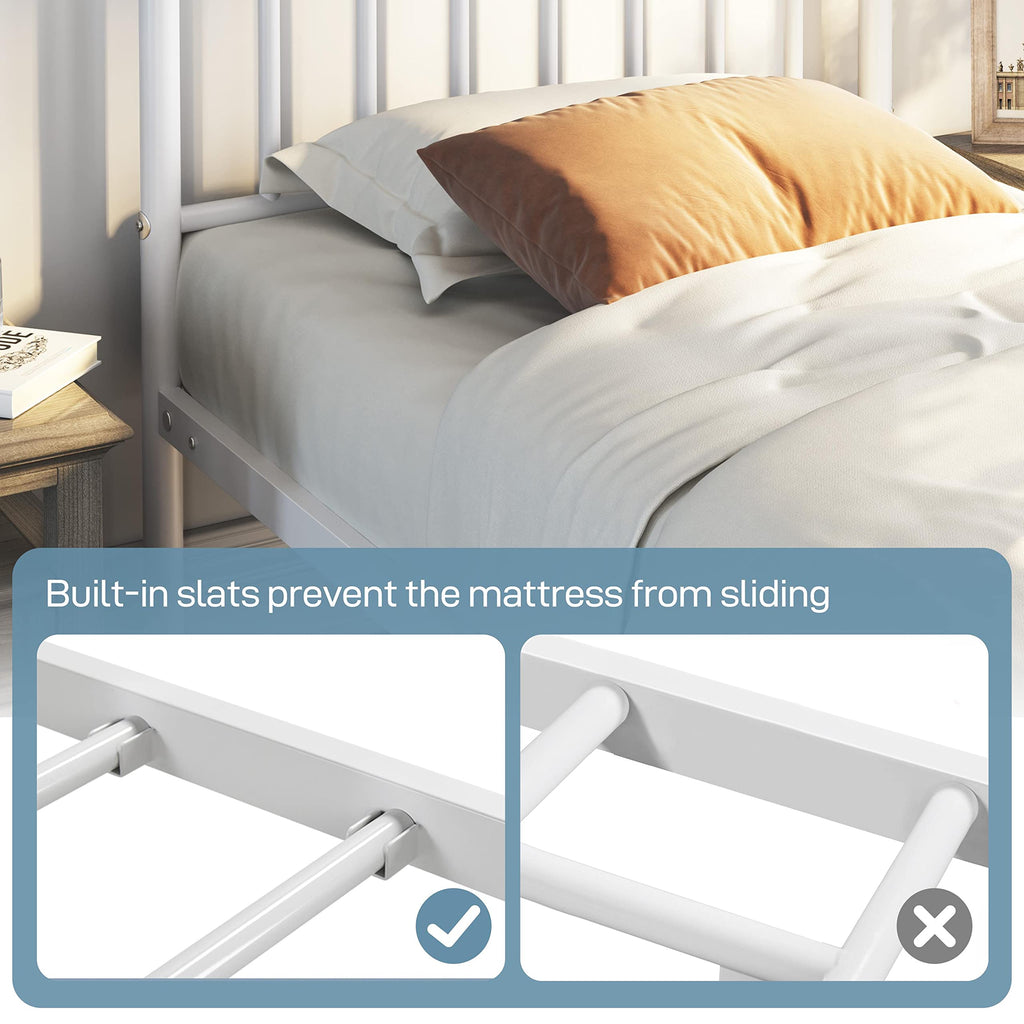Twin Size White Metal Platform Bed Frame with Spindle Headboard B295