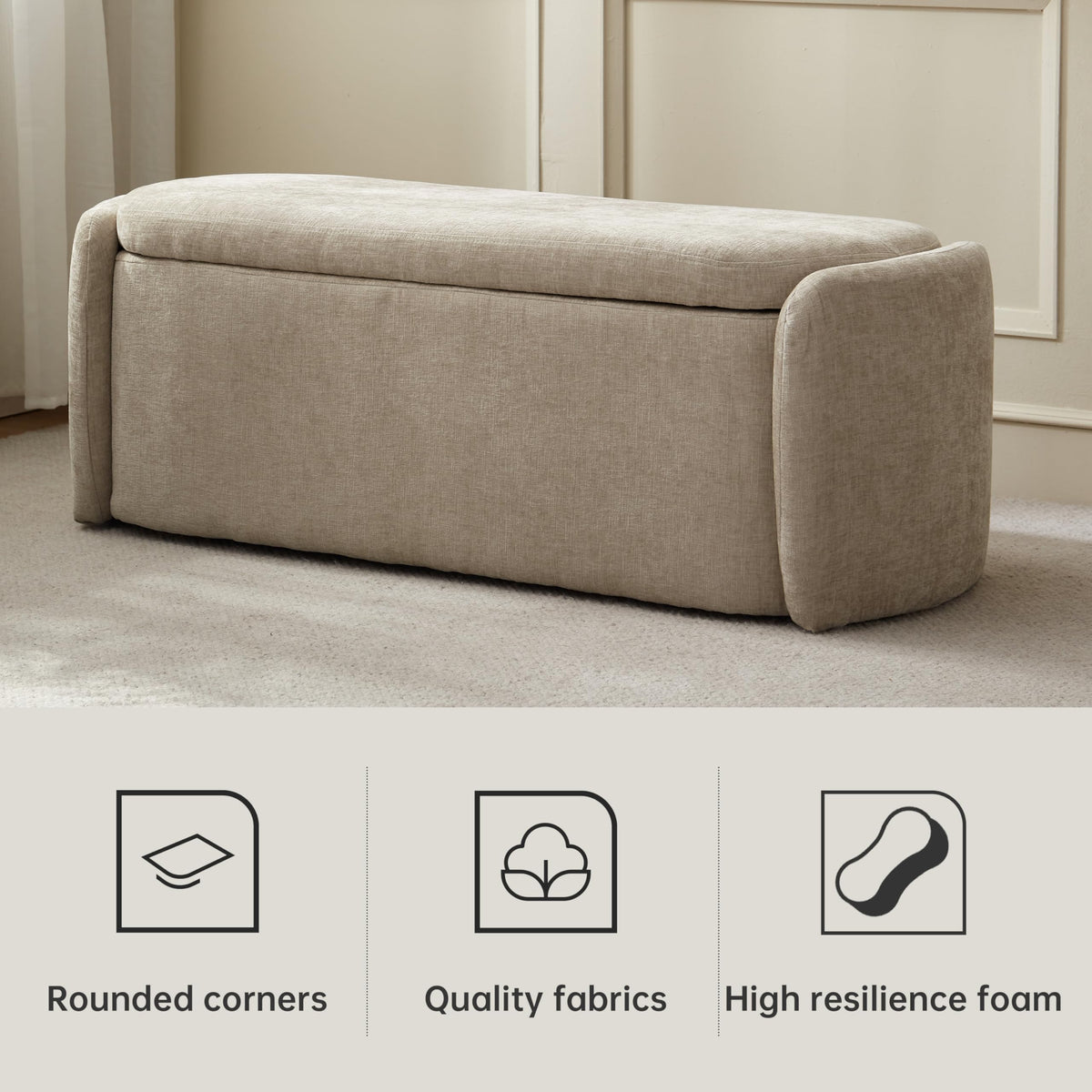 Khaki Upholstered Storage Bench C91280