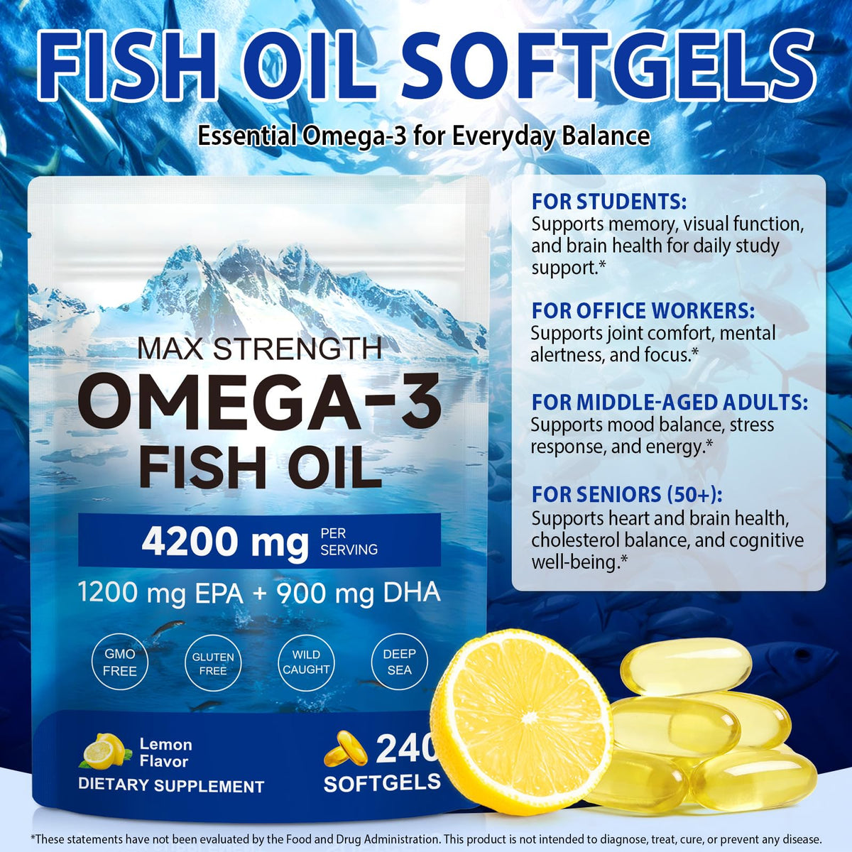 Omega 3 Fish Oil Softgels 4200mg 240 Softgels X205