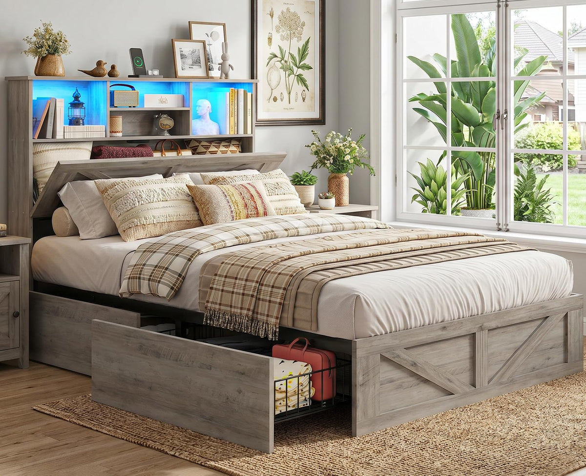Twin Bed with Bookcase Headboard and 4 Drawers Z33509