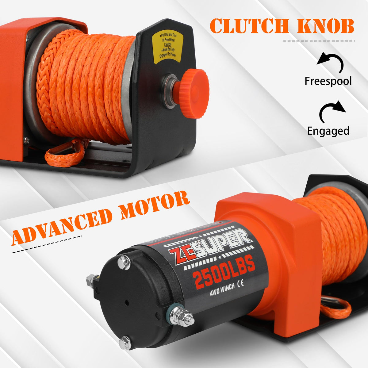 2500 lb Electric Winch 30ft Synthetic Rope 12V DC R3145