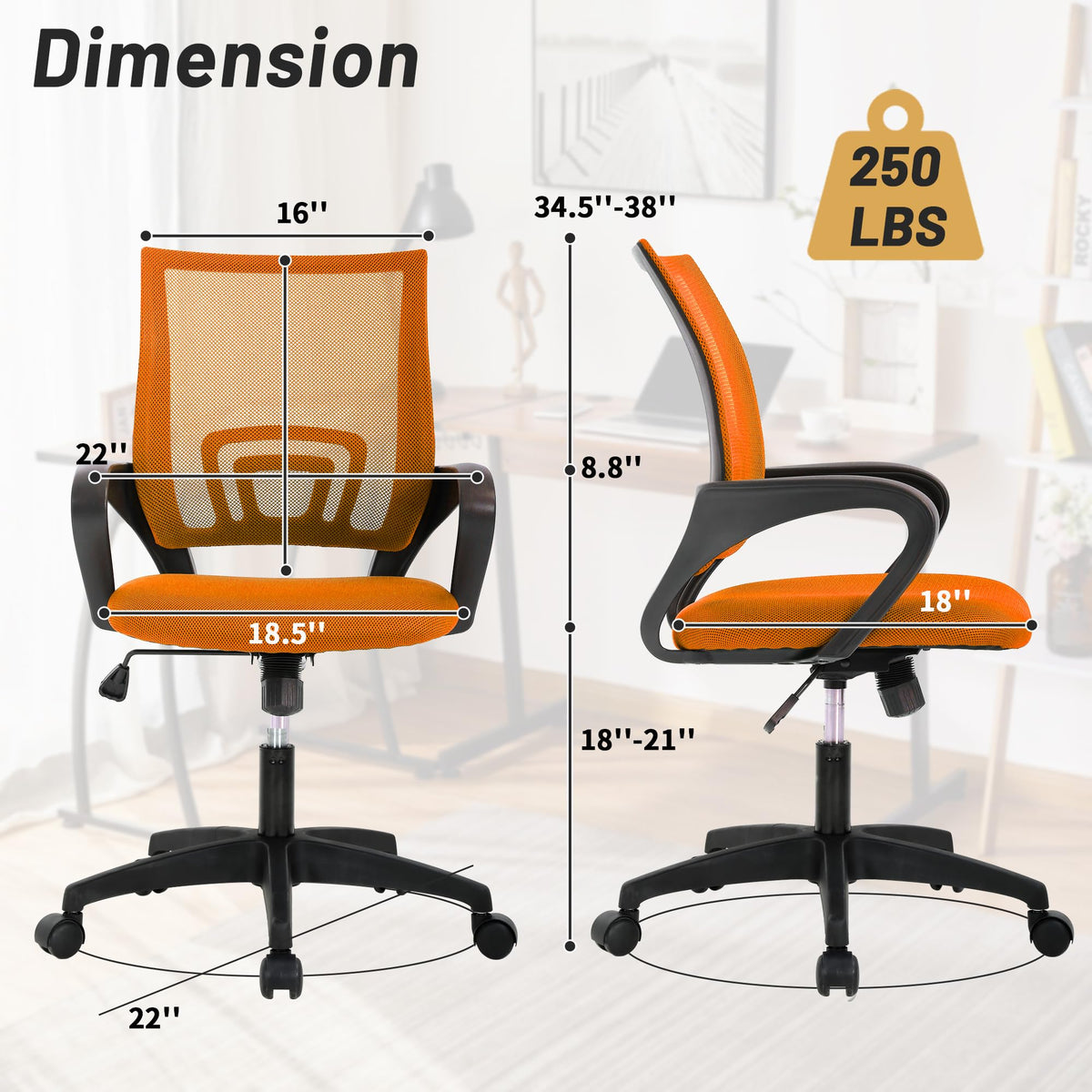 Orange Mesh Ergonomic Office Chair with Lumbar Support B3362