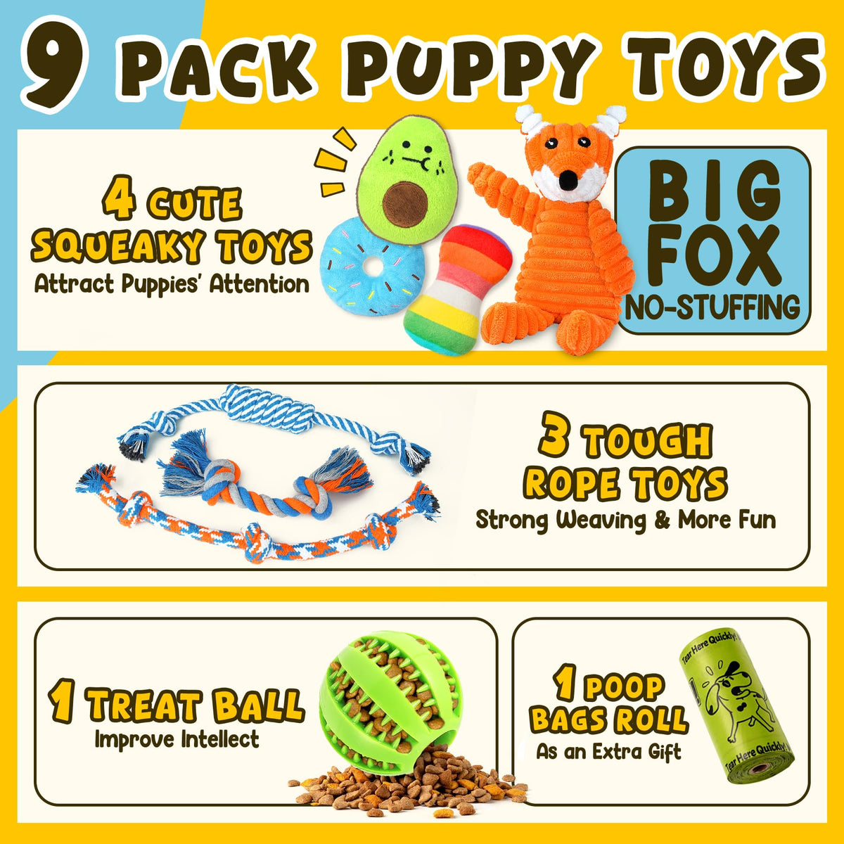 9 Pack Puppy Chew Toys with Rope W263656