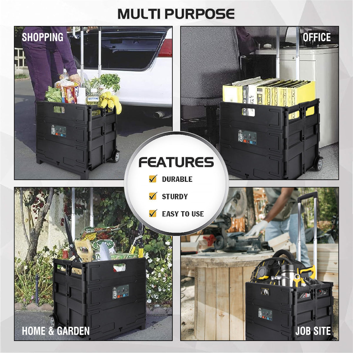 Portable Tools Carrier with Telescopic Handle, 80 Lb. Load Capacity, Black P646678