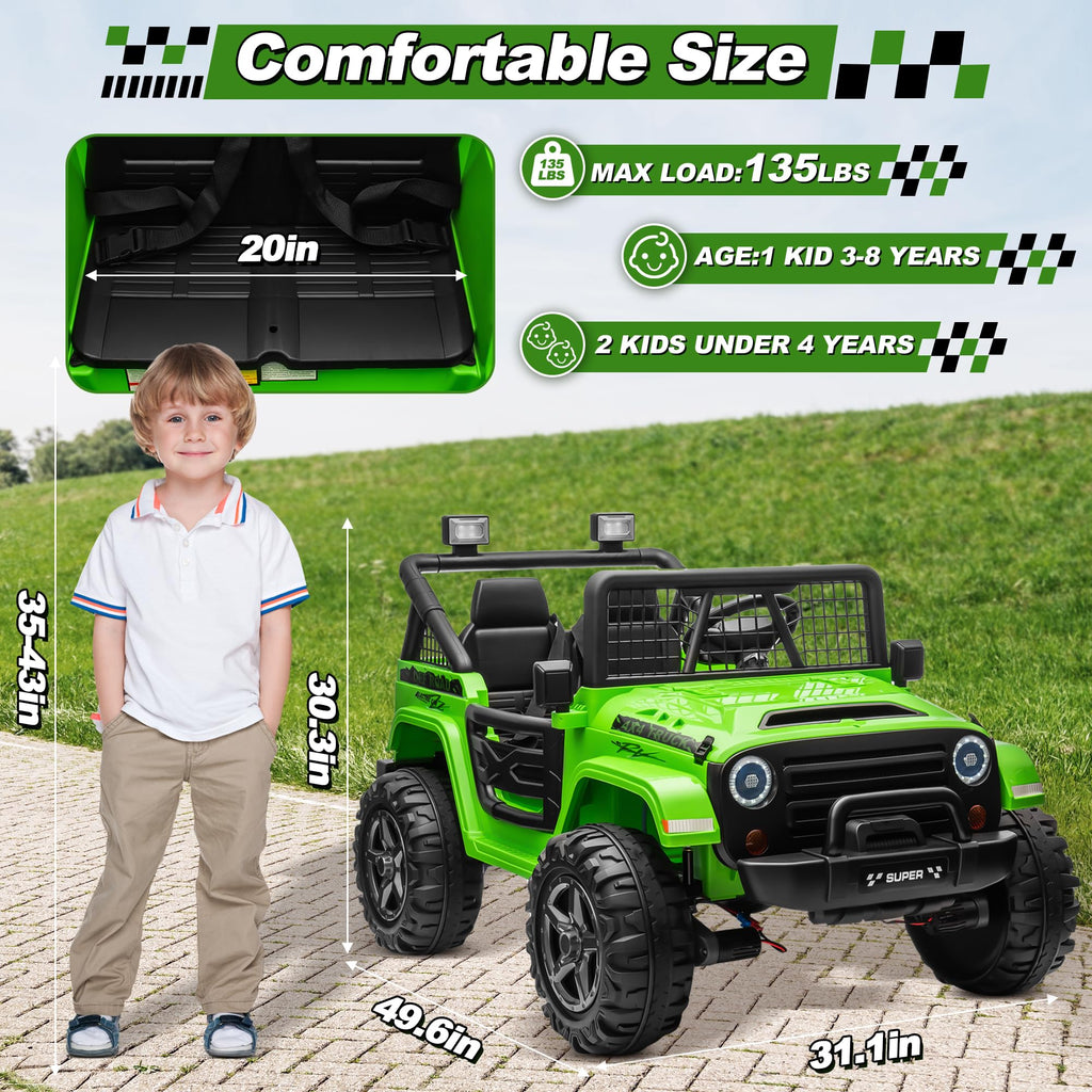 24V Ride on Car with Remote Control, 2 Seater 4WD/2WD Truck, Green T2029