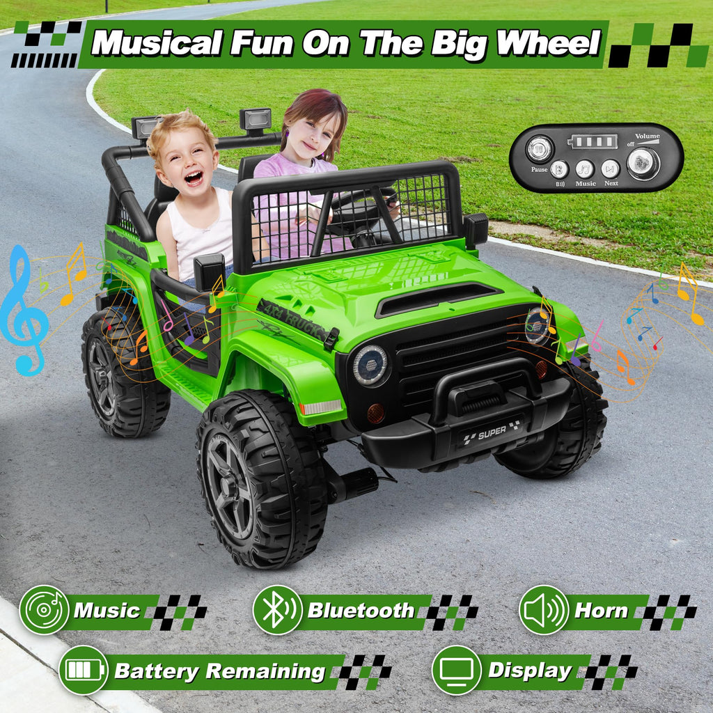 24V Ride on Car with Remote Control, 2 Seater 4WD/2WD Truck, Green T2029