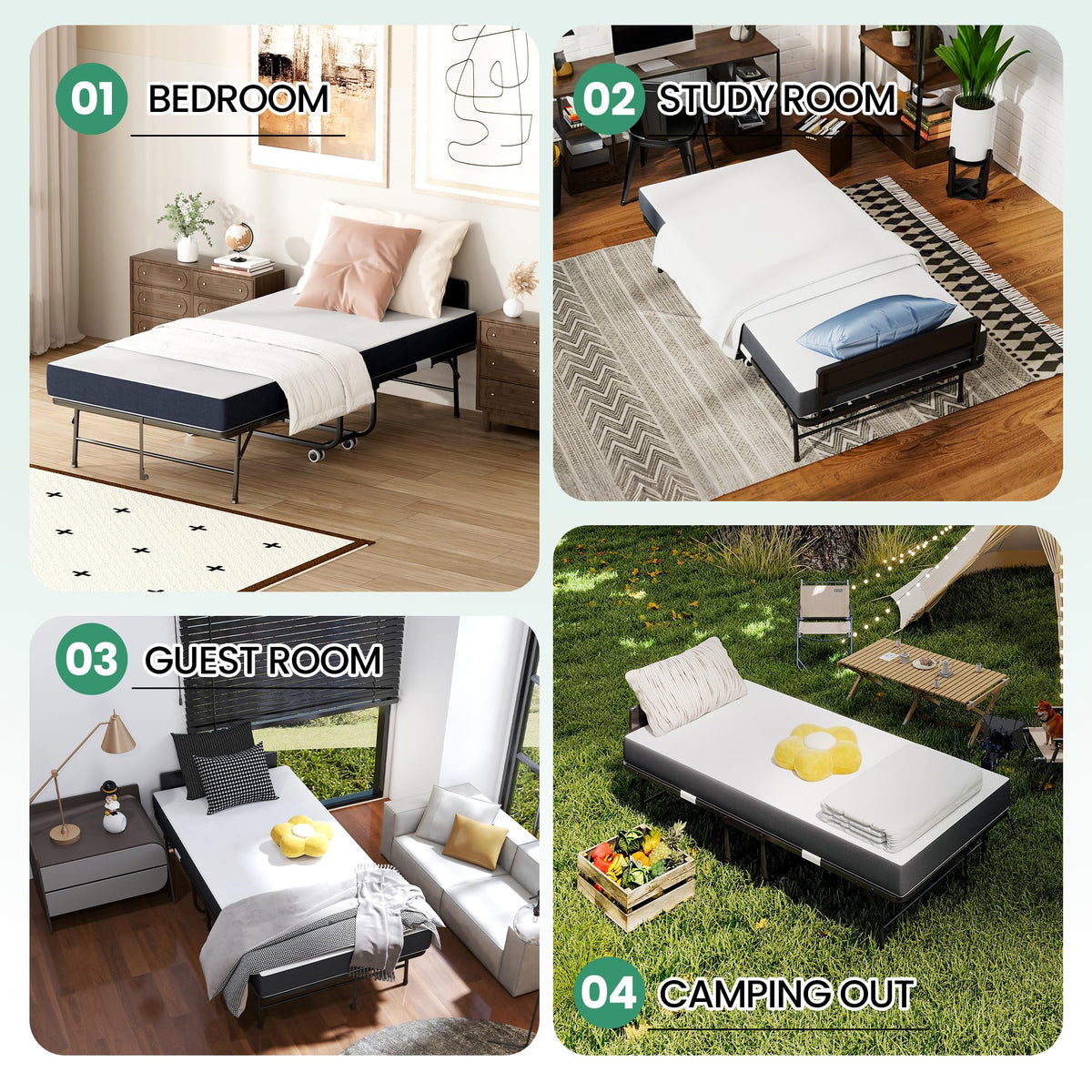 Folding Bed with Mattress, 5-Inch Memory Foam, 500lbs Capacity, Metal Frame, Adjustable Headboard Z765