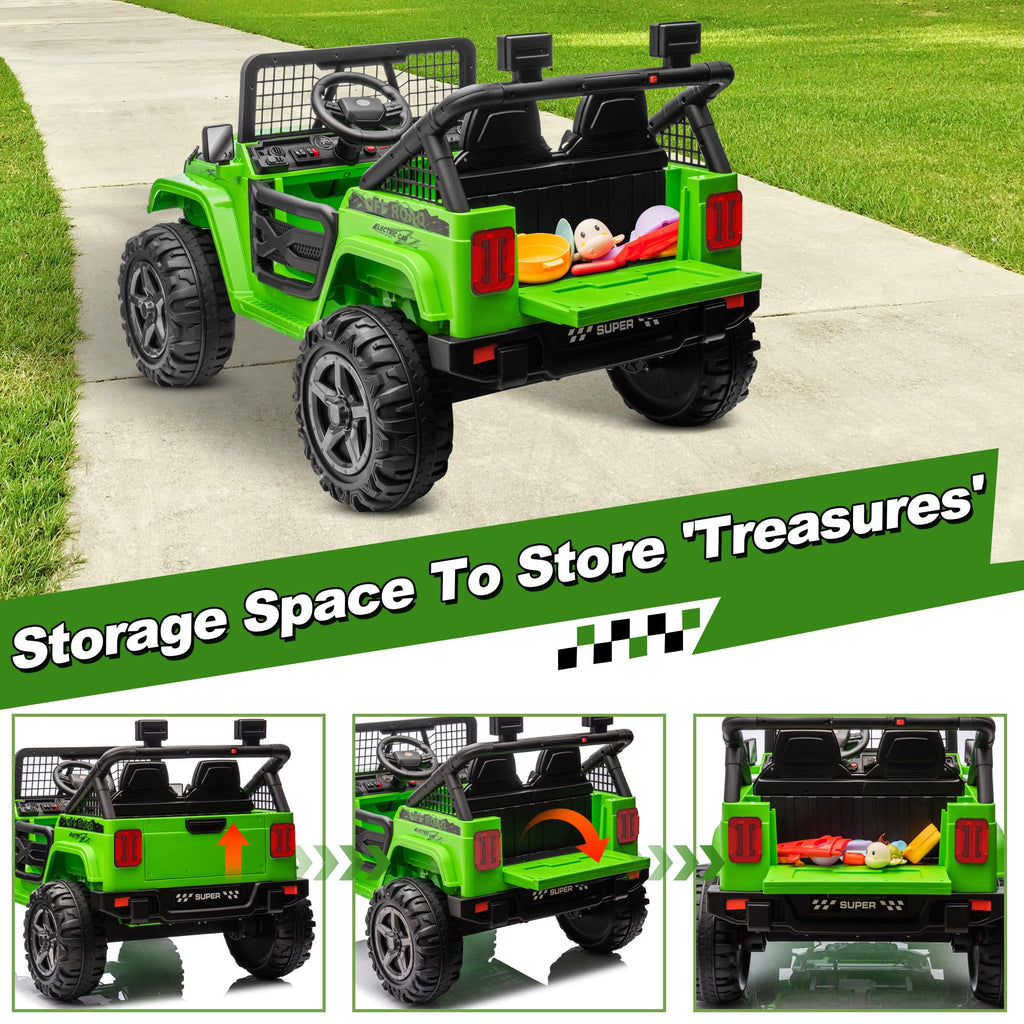 24V Ride on Car with Remote Control, 2 Seater 4WD/2WD Truck, Green T2029