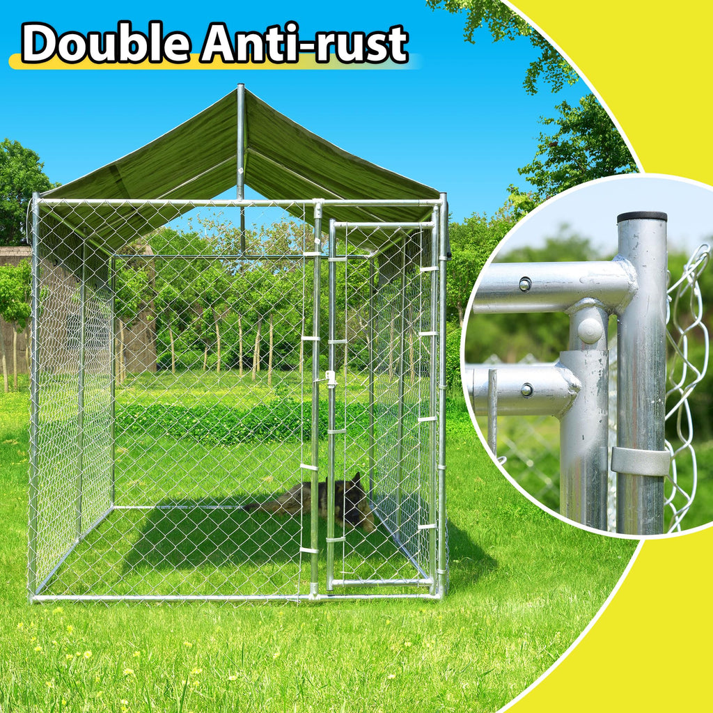 Heavy Duty Galvanized Steel Dog Kennel with Lockable Door and Water-Resistant Roof Q333899