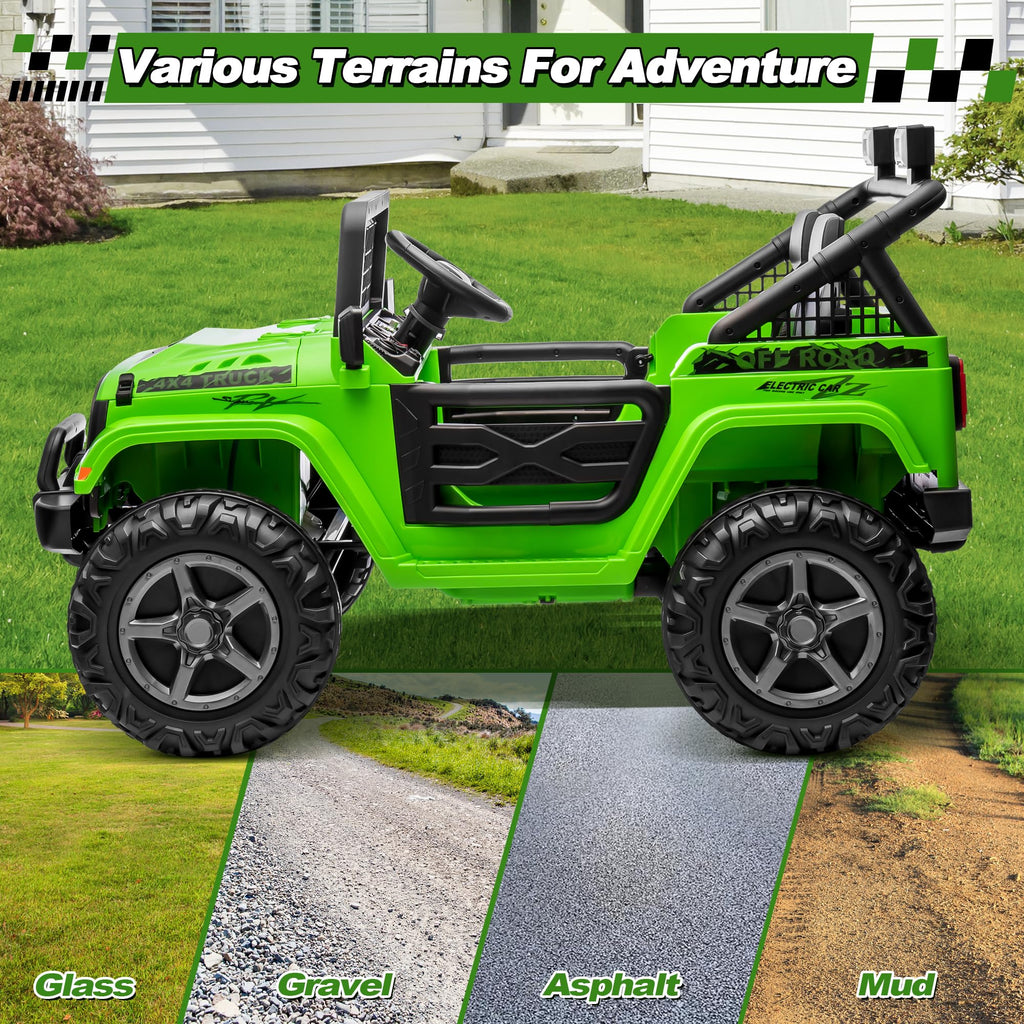 24V Ride on Car with Remote Control, 2 Seater 4WD/2WD Truck, Green T2029