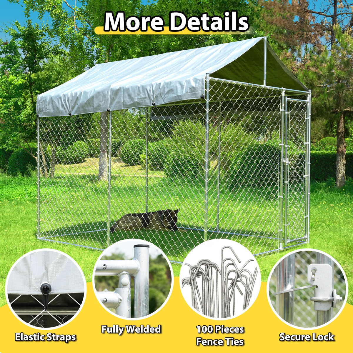 Heavy Duty Galvanized Steel Dog Kennel with Lockable Door and Water-Resistant Roof Q333899