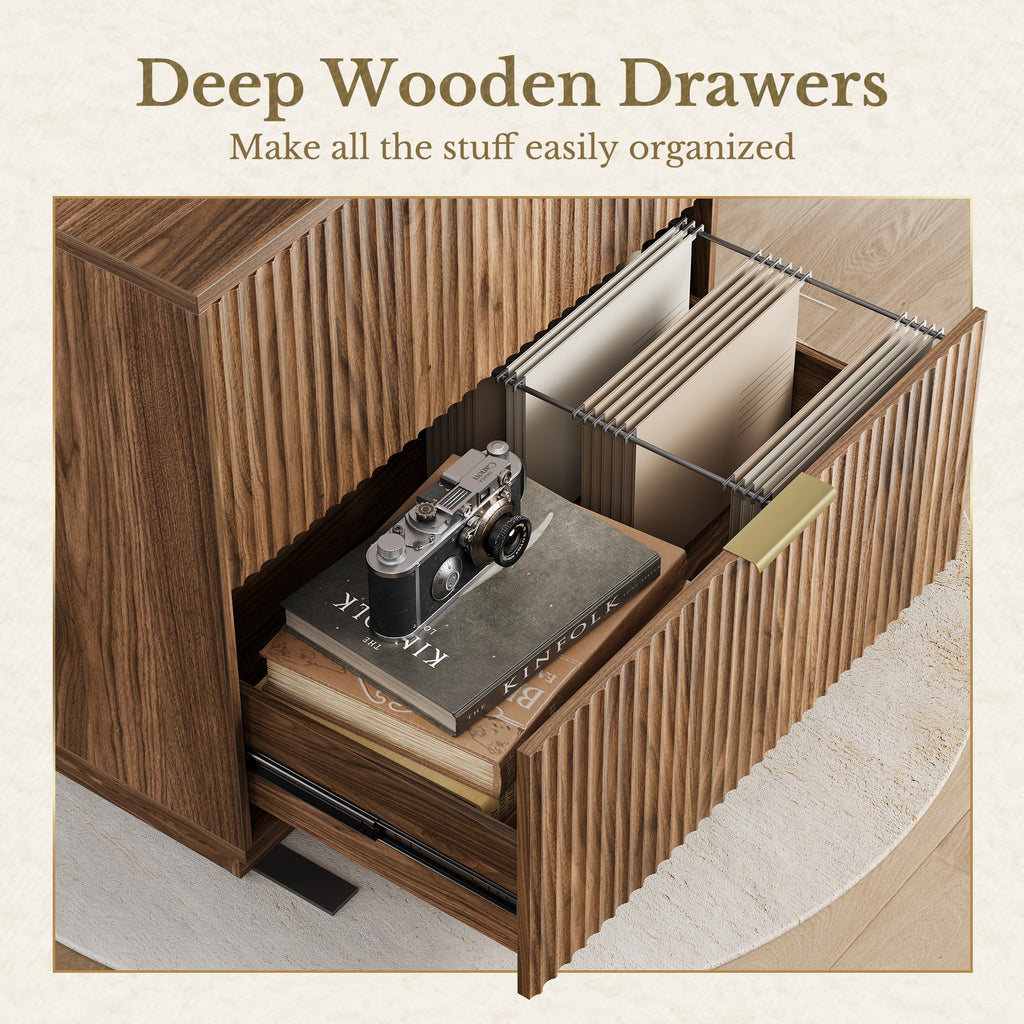 Black Walnut 2 Drawer Fluted Lateral File Cabinet G36286