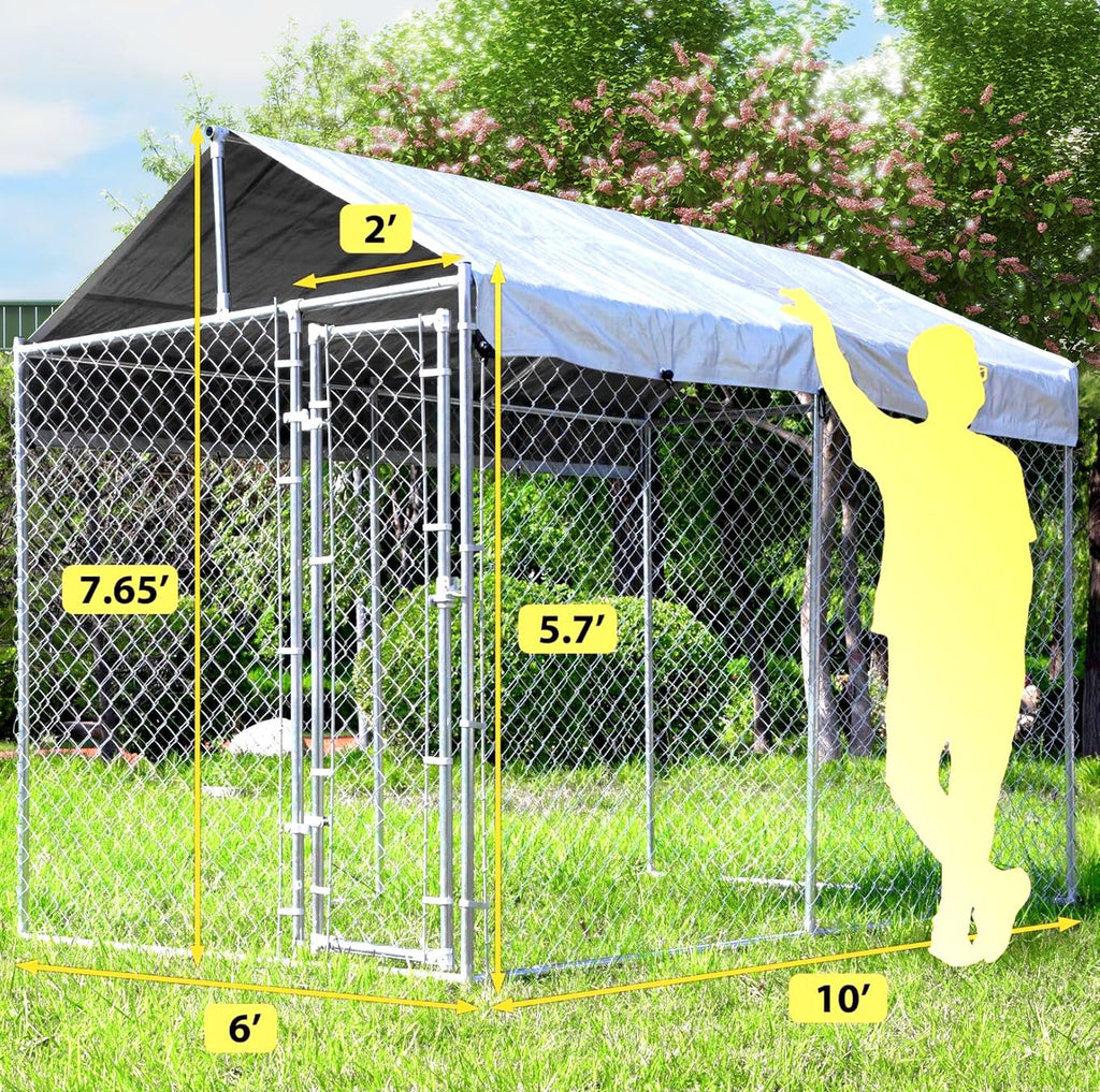 Heavy Duty Galvanized Steel Dog Kennel with Lockable Door and Water-Resistant Roof Q333899