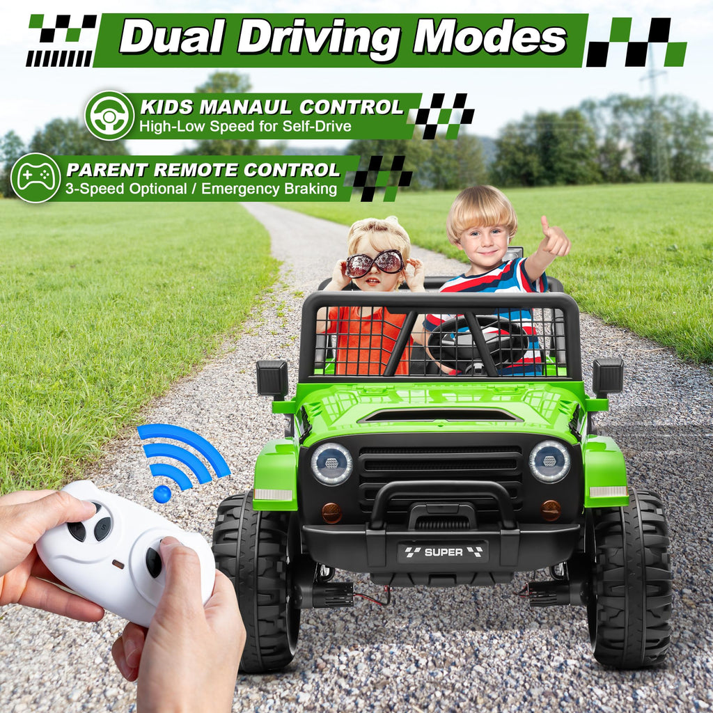 24V Ride on Car with Remote Control, 2 Seater 4WD/2WD Truck, Green T2029