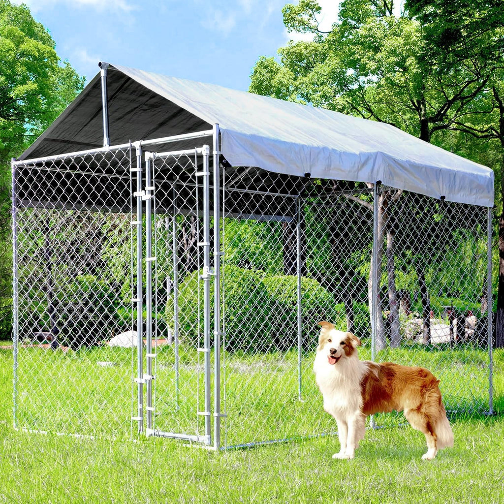 Heavy Duty Galvanized Steel Dog Kennel with Lockable Door and Water-Resistant Roof Q333899